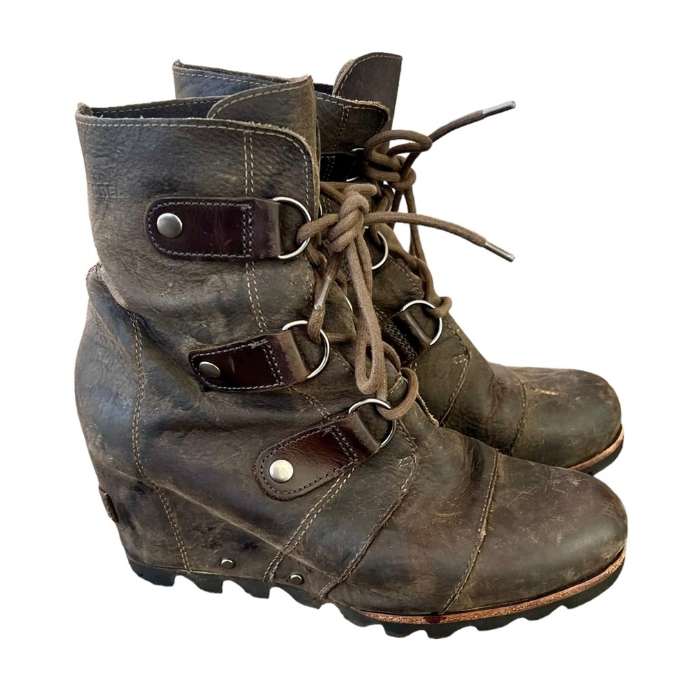 Sorel Joan of Arctic Wedge Mid Boot Brown- Lace Up-Waterproof Distressed SZ-7.5